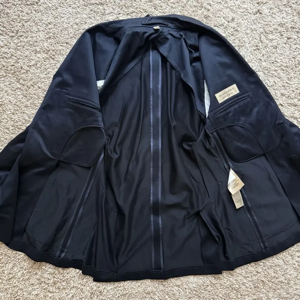 $795 NWT Burberry Navy Blue Sport Coat Travel Suit Jacket Mens IT Size 46R / 36R